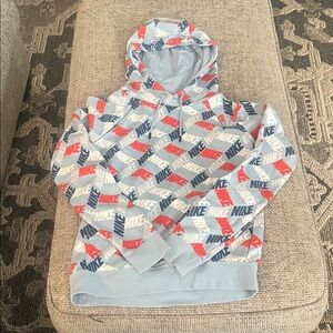 Nike Men's Blue and Red Logo Hoodie